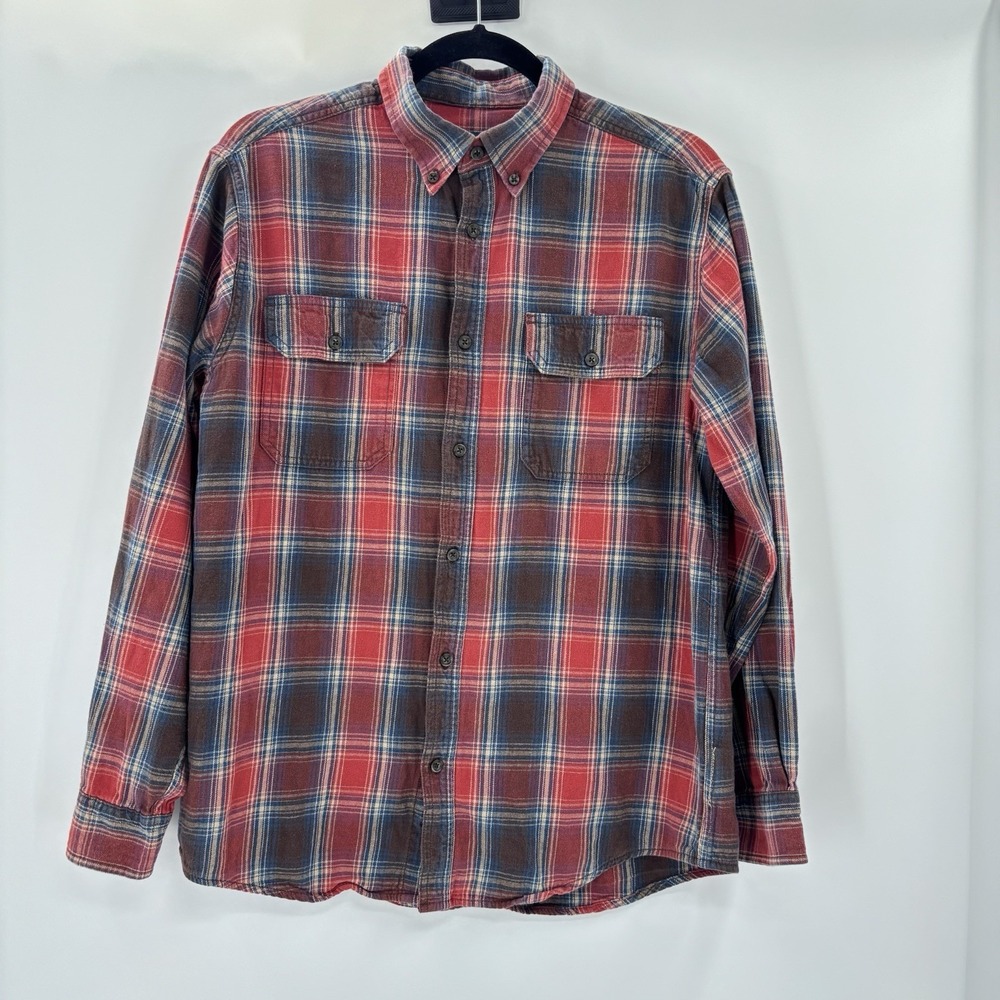 Vintage FADED GLORY Plaid  Shirt Mens M Blue Orange Brown Blanket Plaid Grunge